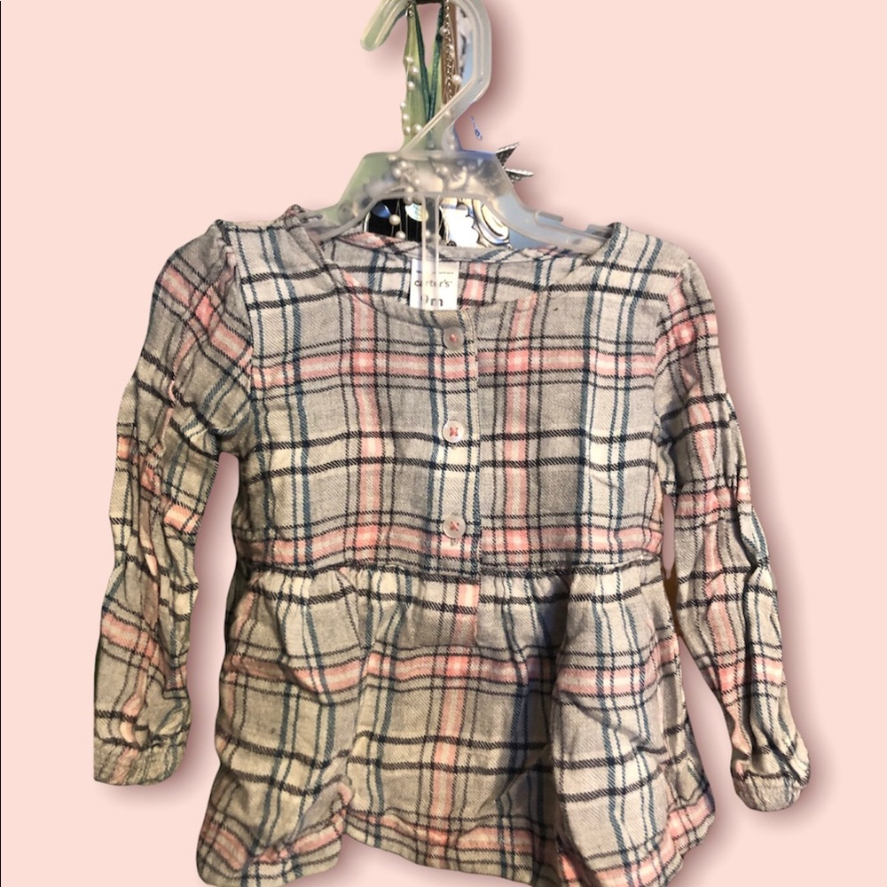 9 months pink and grey plaid shirt